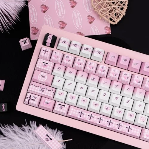 Gradient Cute Pink and White Keycaps Set - ANSI/ISO Keycaps Puller
