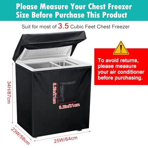 Chest Freezer Cover - Black 3.5 Cubic Feet Waterproof