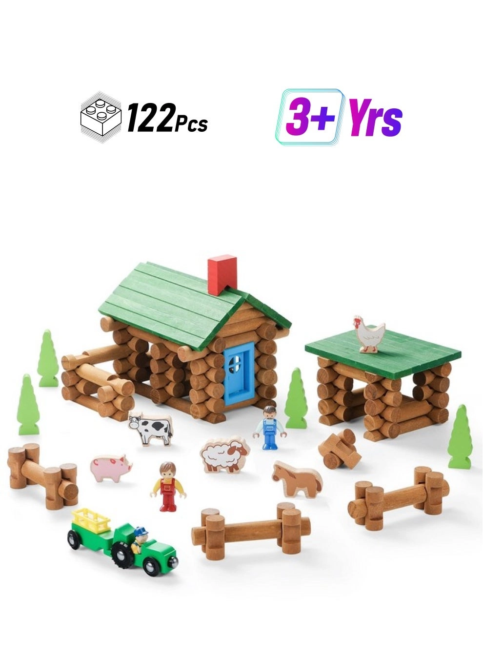 SainSmart Jr. Wooden Log Cabin Set - Animals 122 pcs