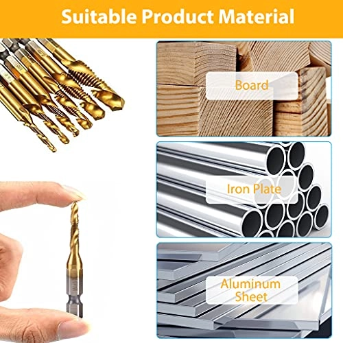 HSS Spiral Hex Shank Combination Drill Screw Tap Bit Set - 7 Pcs HSS