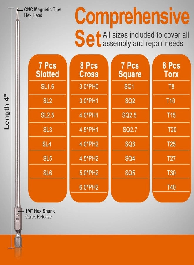 Screwdriver Bit Set - 30 Pcs 4 Inch