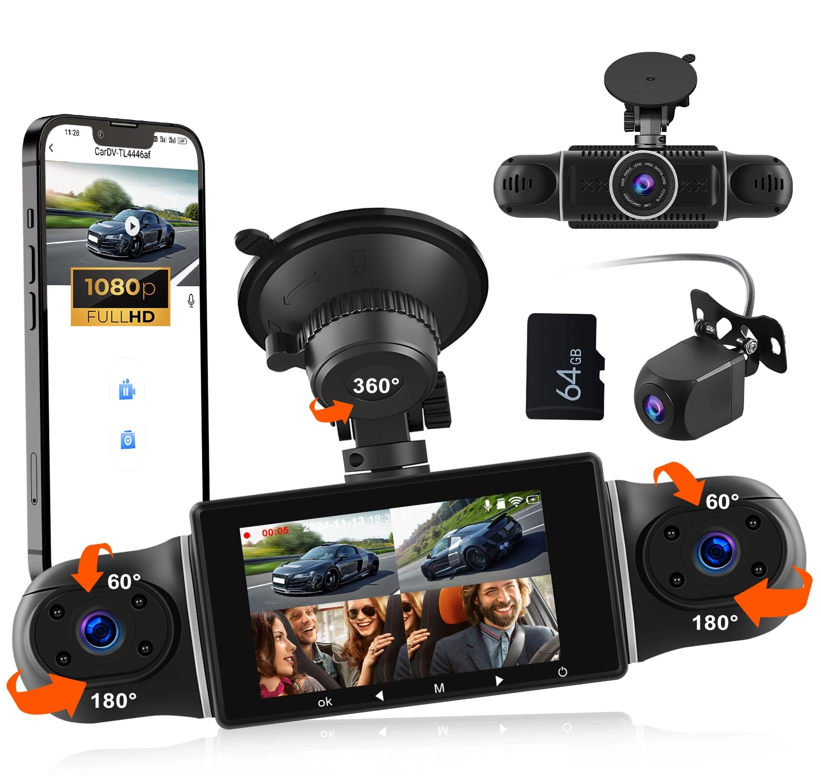 CAMECHO 4-Channel Dash Cam - 1080P 30FPS