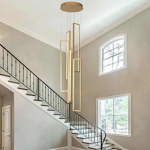 5 Lights Modern LED Dimmable Stairs Chandelier - Brush Gold 100 watts Remote Control