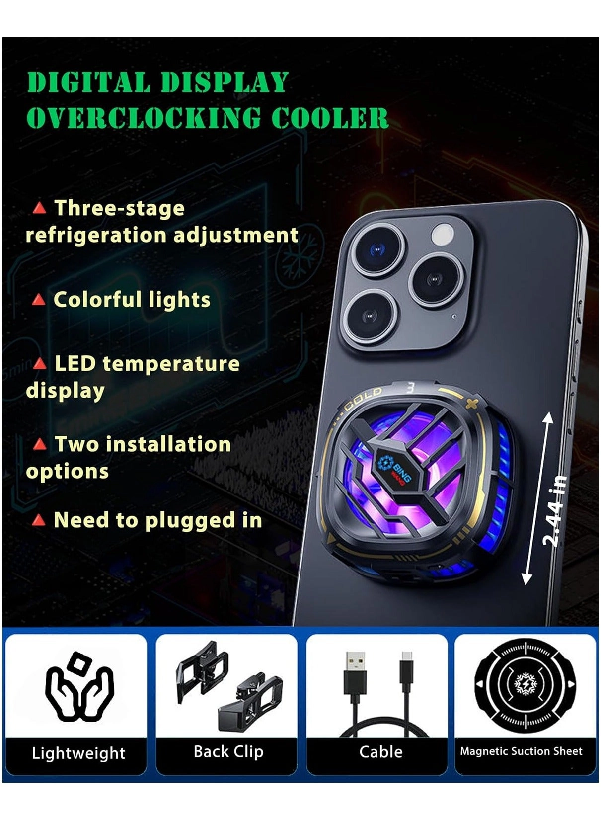 Mobile Phone Cooling Fan - RGB Portable Temperature Display