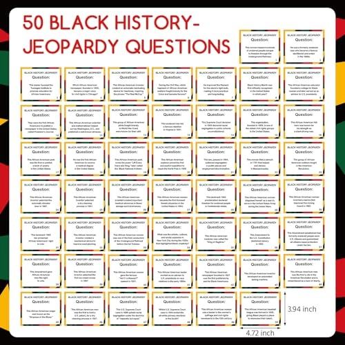 Black History Trivia Card Set - 50 Trivia Cards 50 Scorecards 1 Answer Key
