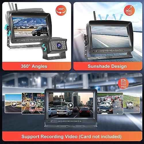 7 Inch TFT LCD Monitor - Wireless + Rear View Camera - Night vision 720P