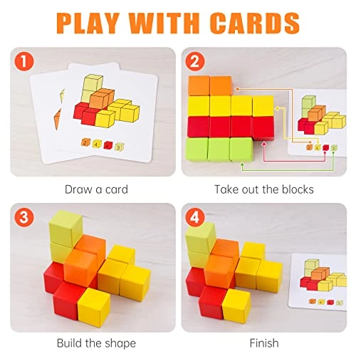 3D Space Wooden Building Block Cubes - 3 years and up 16 pieces