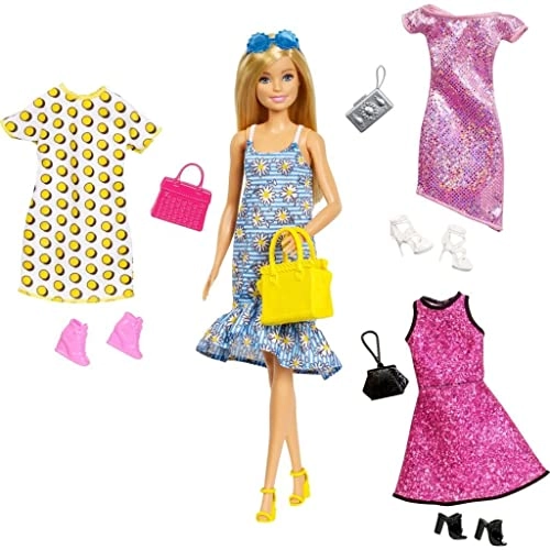 Doll and Clothing Set - 4 Complete Outfits 18 Pieces