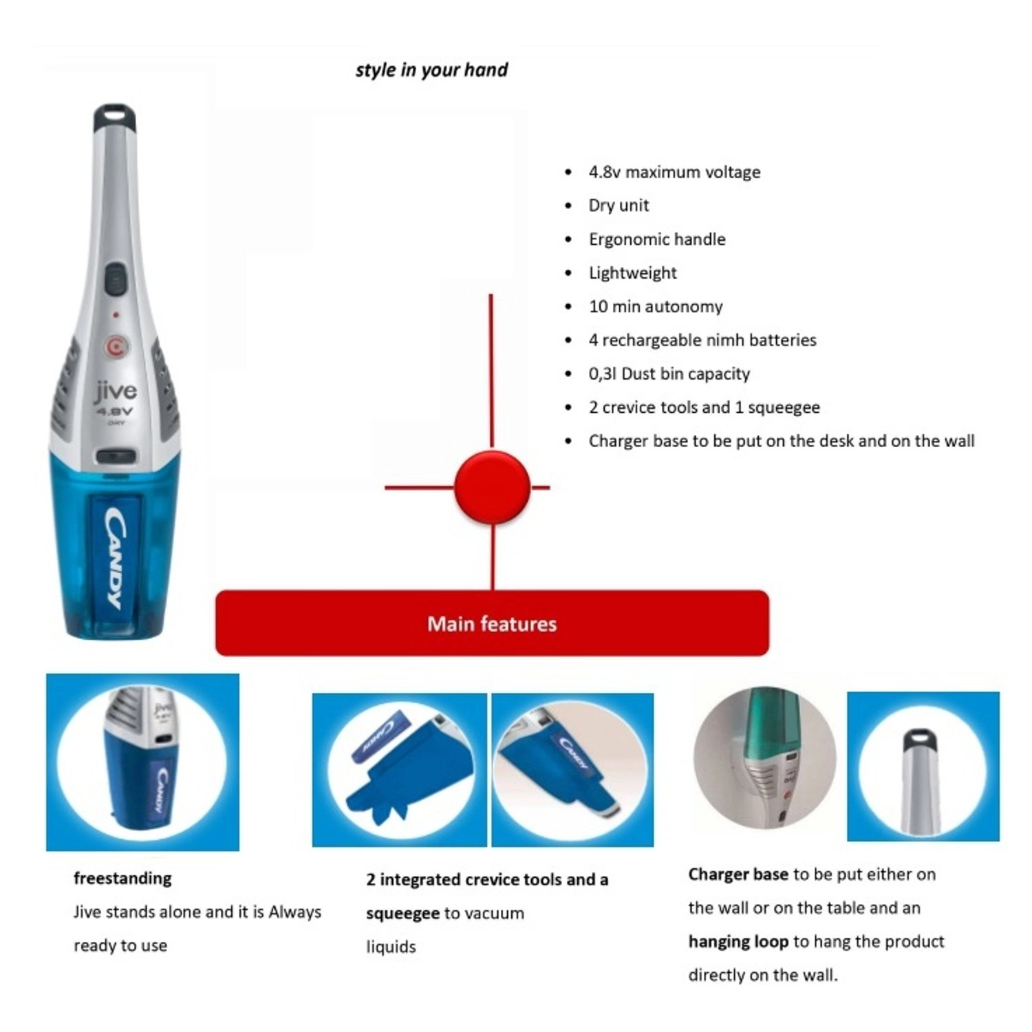 CSJ48DWB6001 - Handheld Vacuum Cleaner Transparent Blue 0.3 Litres