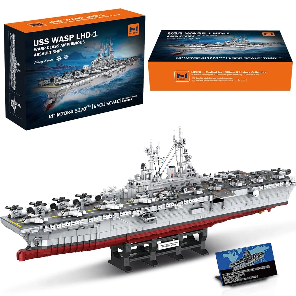 MISINI US Navy Wasp-Class Amphibious Assault Ship (M7024) - 1:300 Scale Full-Scale Deck Liftable Hangar