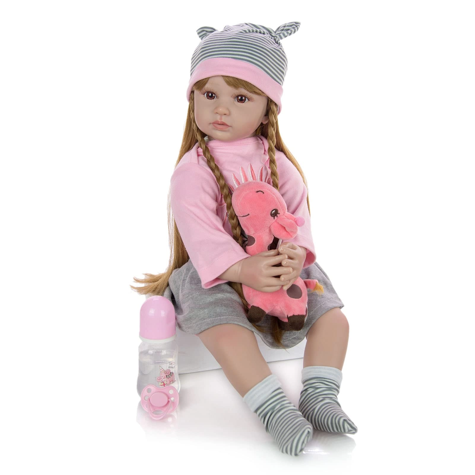 Reborn Baby Doll - 24 Inch Vinyl Cotton Body Pink Yarn Skirt Ages 3+