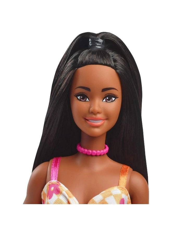 Barbie Fashionistas Flower Check Dress - 30 cm Black Hair Ages 3+