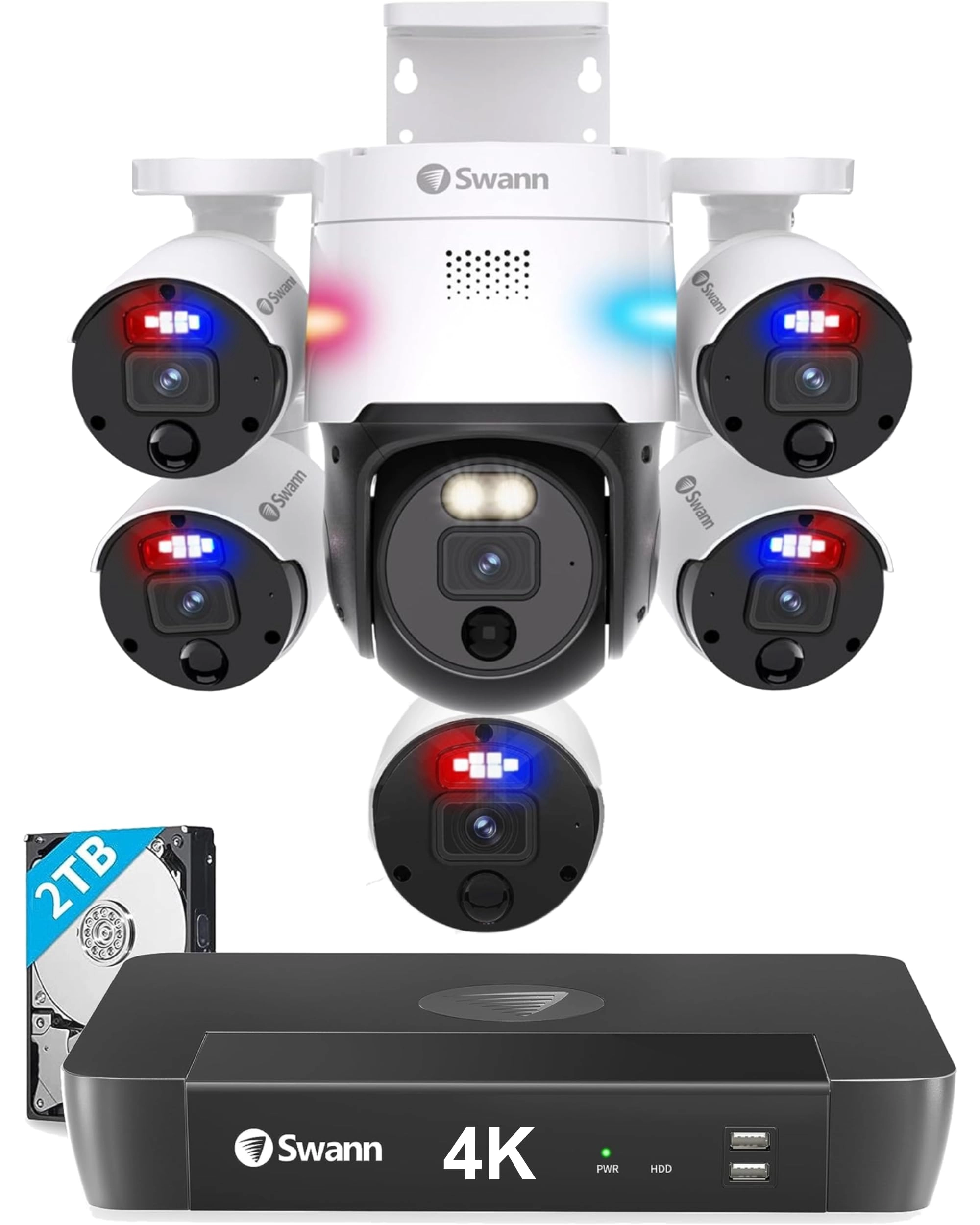 Swann 4K UHD Home Security Camera System - 5 Bullet & 1 PT Camera 8Ch