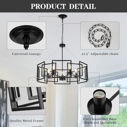 Geometric Chandelier - 5-Light Black Adjustable Height