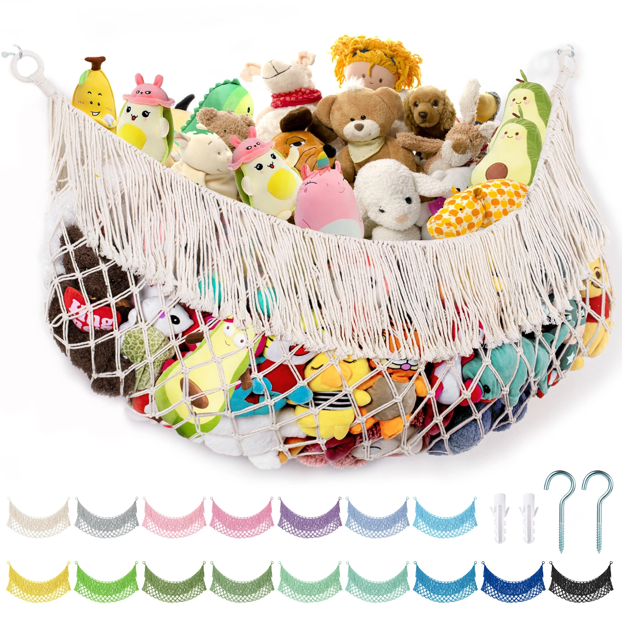 PrimZooty Stuffed Animal Hammock - Natural Pure Cotton Cord