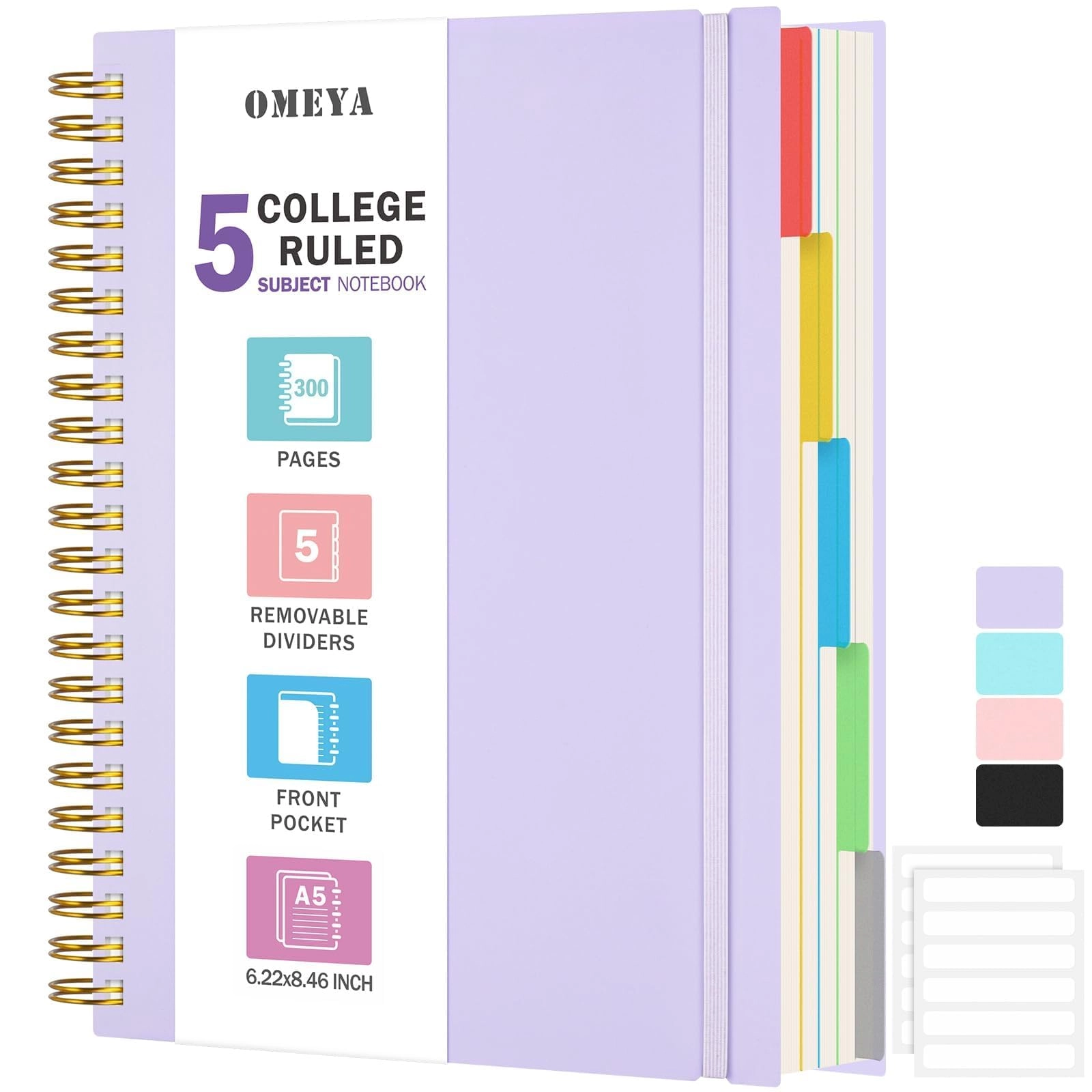 5 Subject Notebook A5 Spiral - Lined 150 Sheets