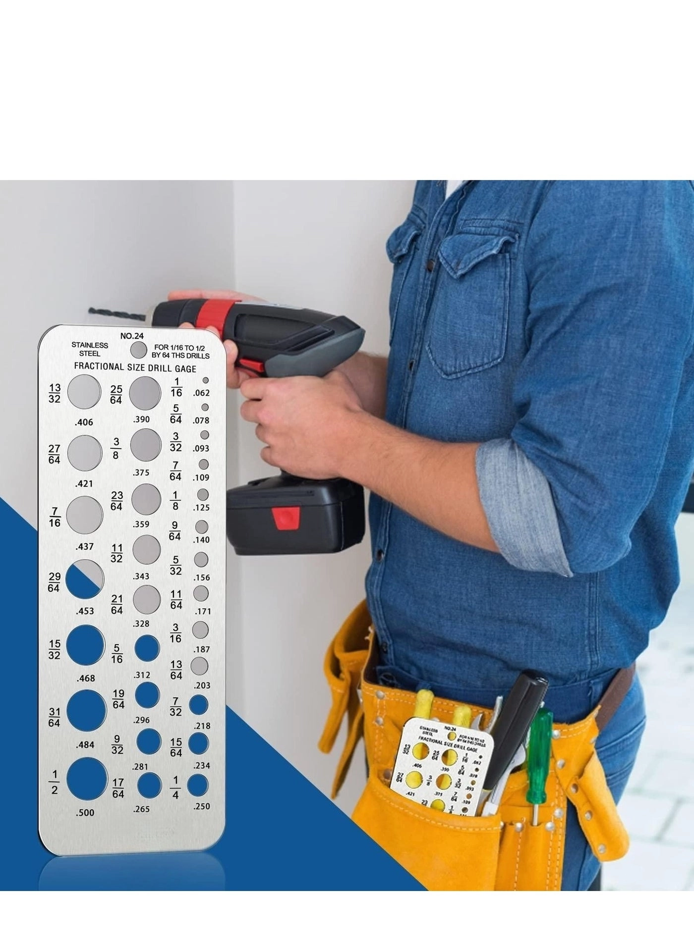 Drill Bit Size Gauge - stainless steel 2 pieces 1/16 Inch to 1/2 Inch