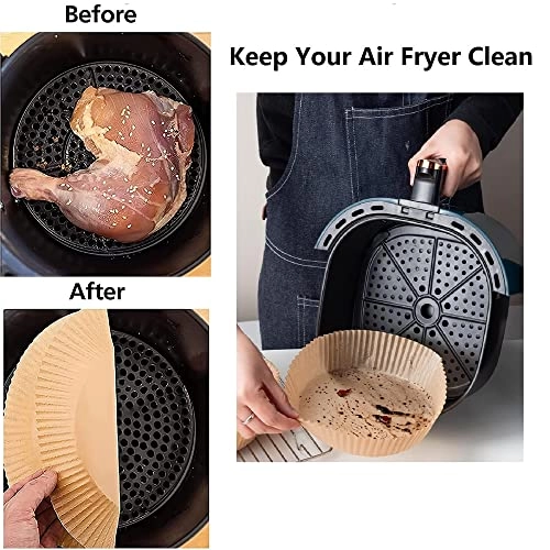 Air Fryer Paper Pad - Silicone, Wood Pulp 50PCS + Stainless Steel Forks - 5