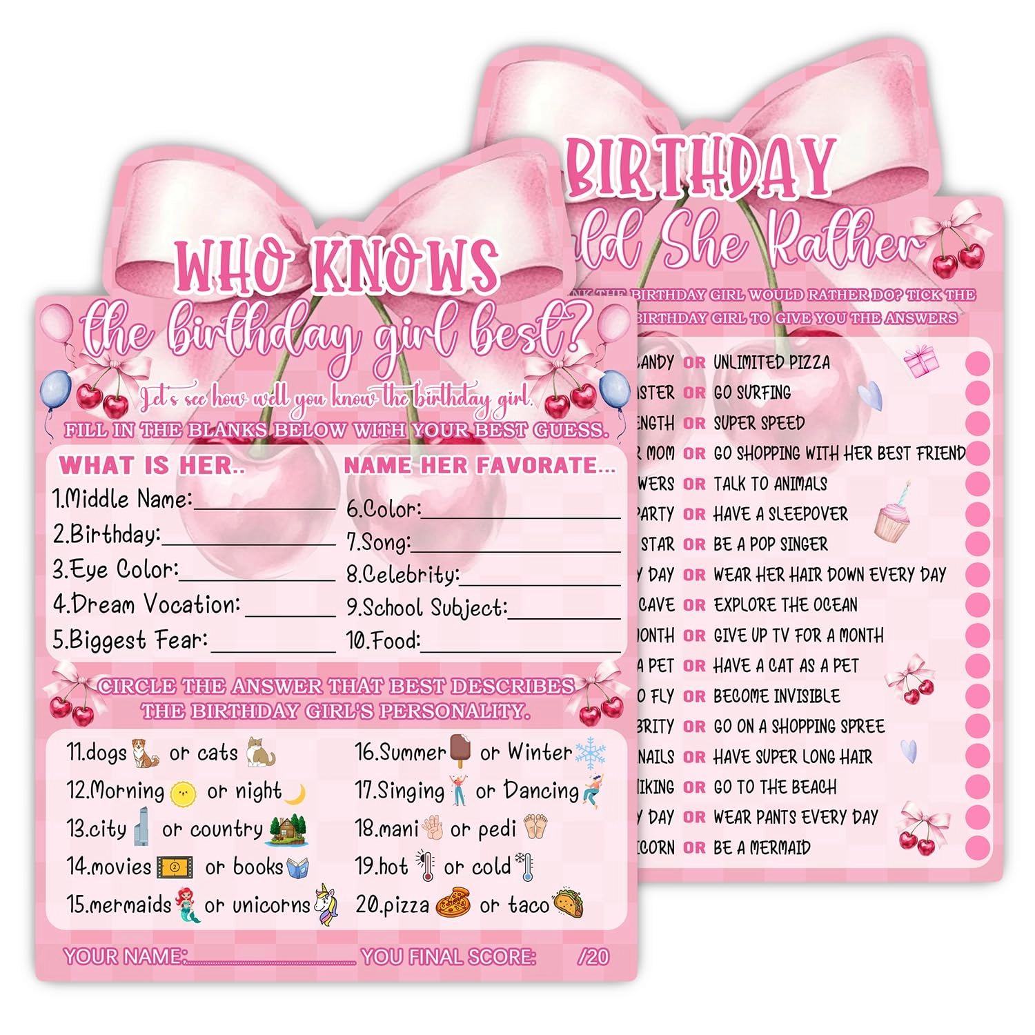 Slumber Party Game Cards - 20