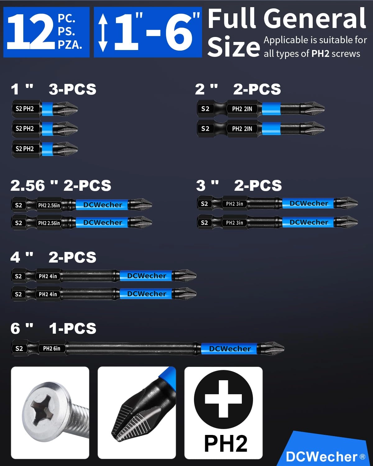 Phillips Bits - 12Pack 16Inch