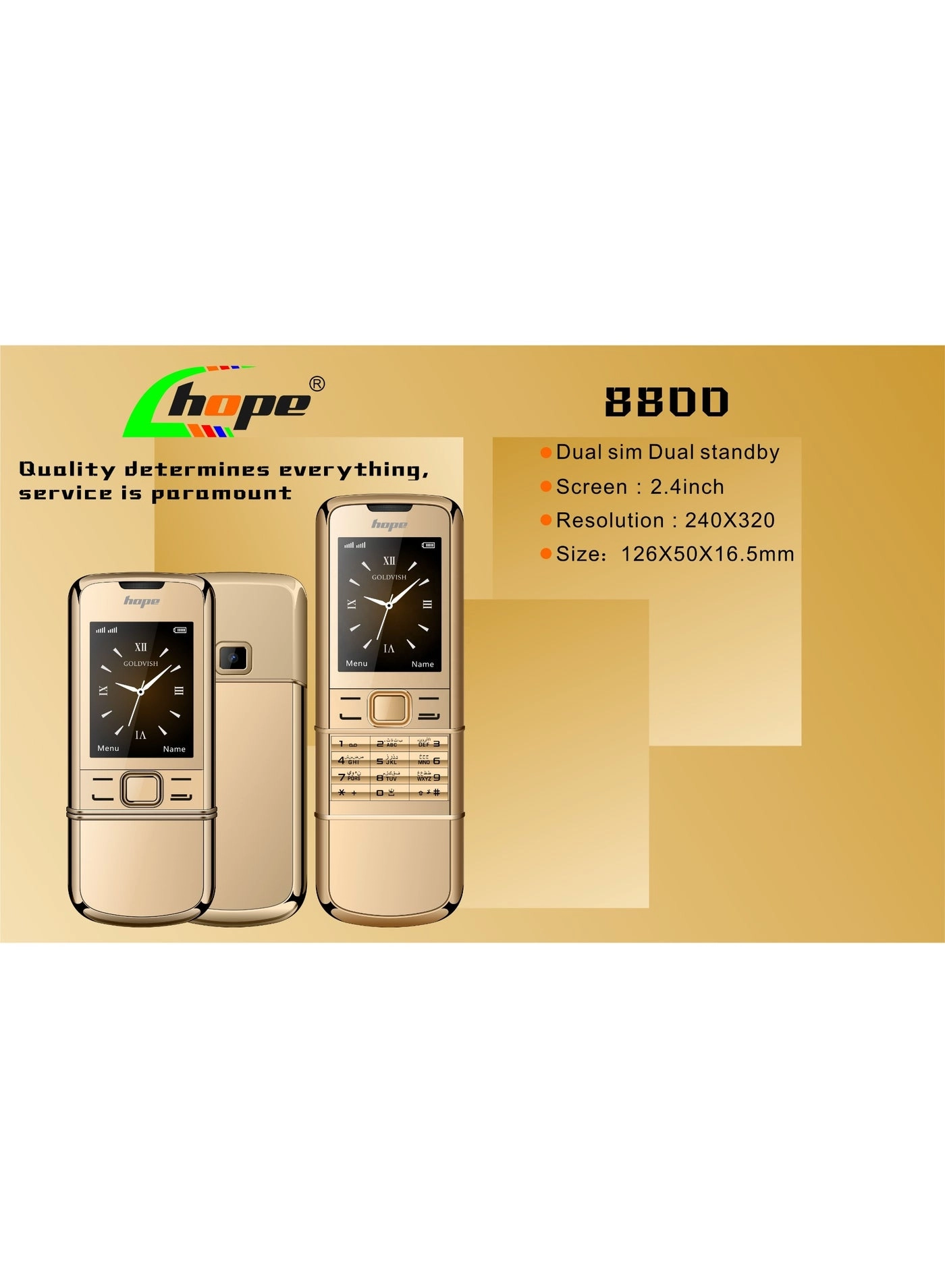 Gold Luxury Slider Classic Mobile Phone - 1020 mAh
