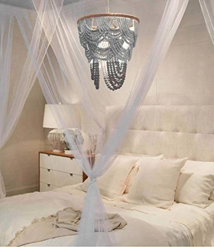 8-Lights Wood Beaded Chandelier - E14 Birch Wood