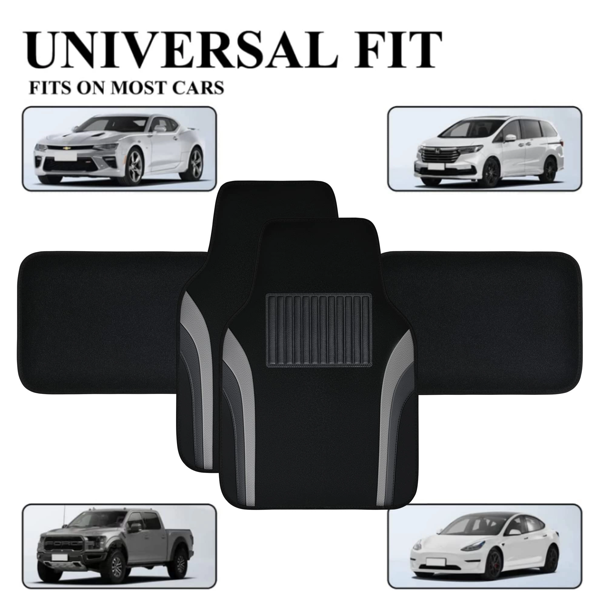 Universal Fit Car Floor Mats - Set of 4pcs Black and Burgundy