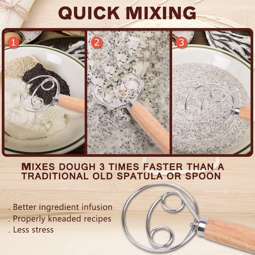 Dutch Bread Dough Whisk - Stainless Steel Wooden Handle