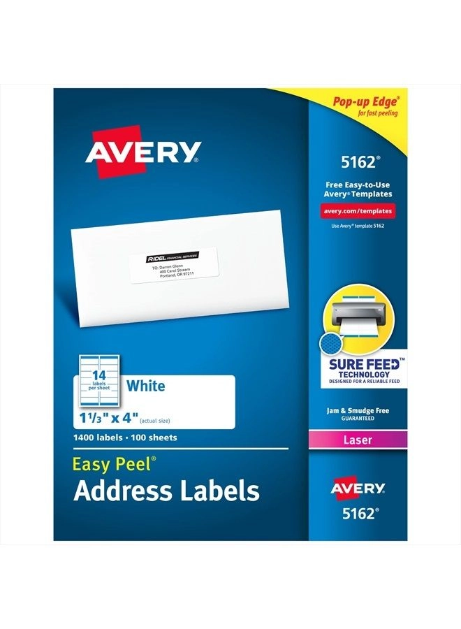 Avery Easy Peel Mailing Labels - 1400 1.33 x 4 Inches