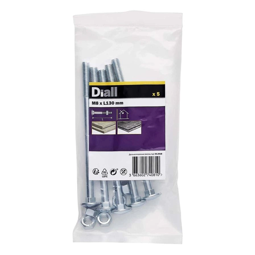 Diall Square Coach Nut & Bolt - 130 mm M8