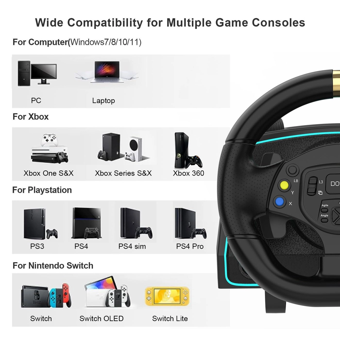 G30 Racing Wheel & Pedals - PC PS4 Xbox ONE Xbox 360 Xbox Series X PS3 Xinput NS Android