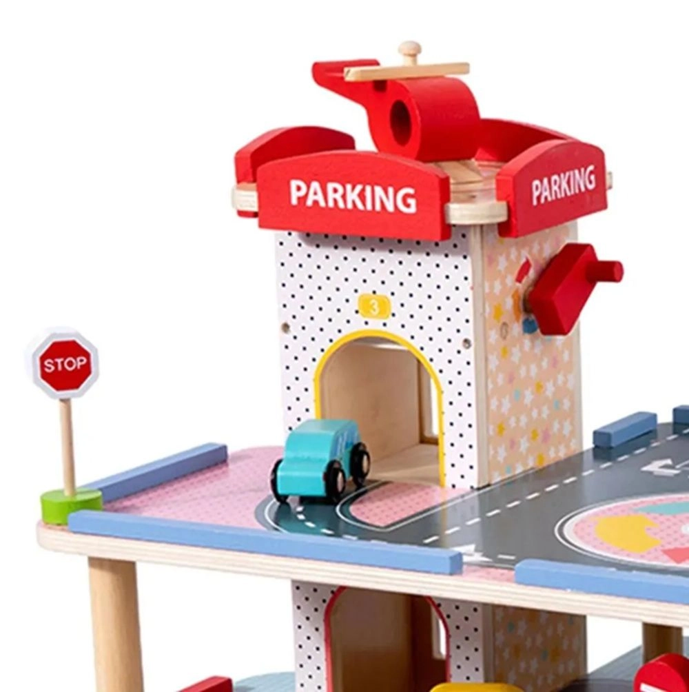 3 Level Engaging Wooden Parking Play Set