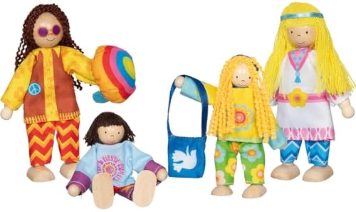 Bending Dolls Hippie Family - 4-piece 10-12 cm Wood Textile Ages 3+