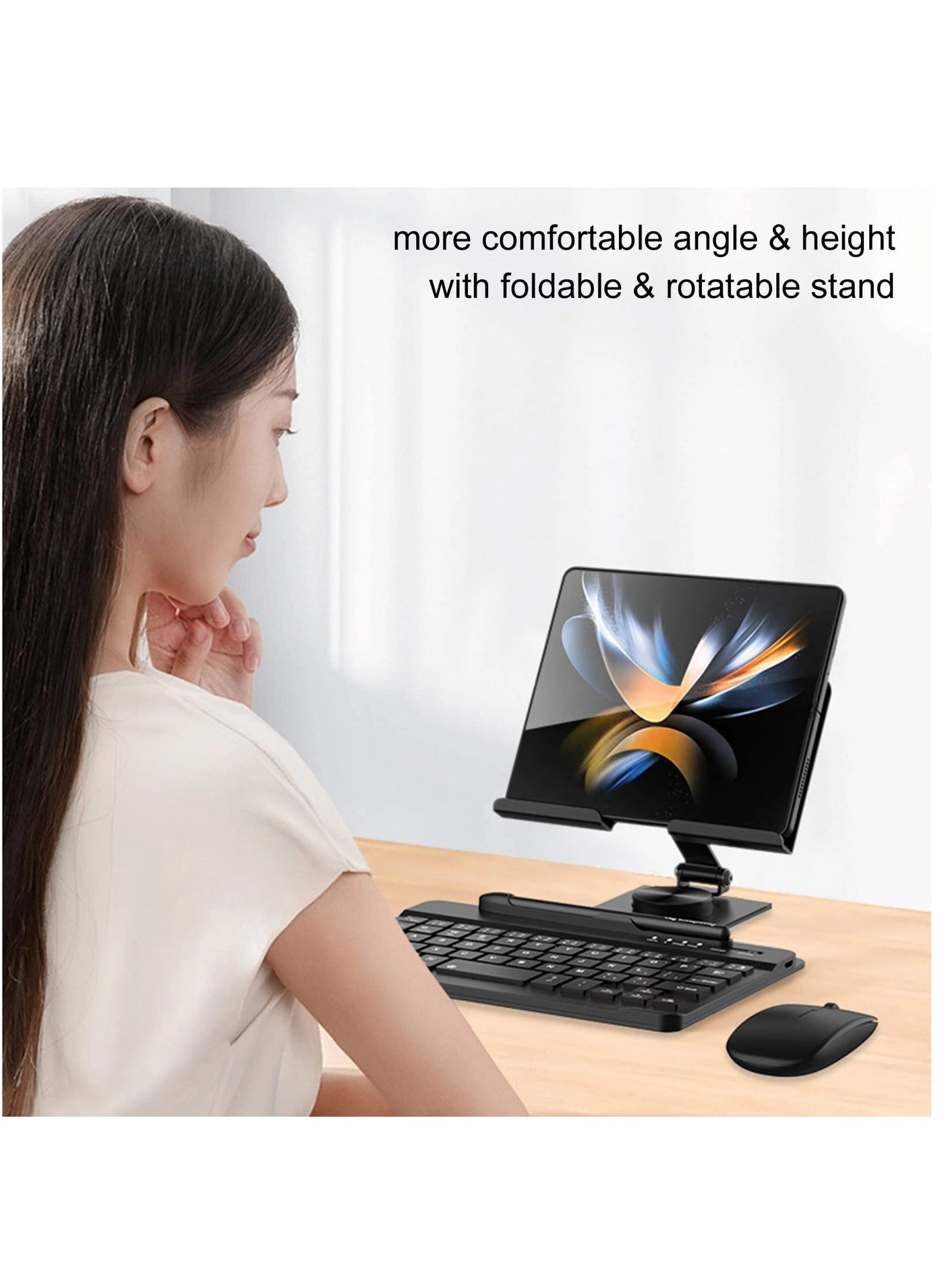 Mini Wireless Bluetooth Keyboard - Detachable + Wireless Bluetooth Mouse + Adjustable Phone Stand - 360 degrees Rotating Foldable + Capacitive Pen + S Pen Holder for Samsung Galaxy Z Fold 4/3/2