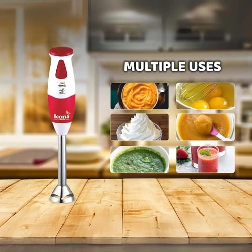 Hand Blender - Detachable Stainless-Steel Whisk & Beater Ergonomic Slim Grip Handle
