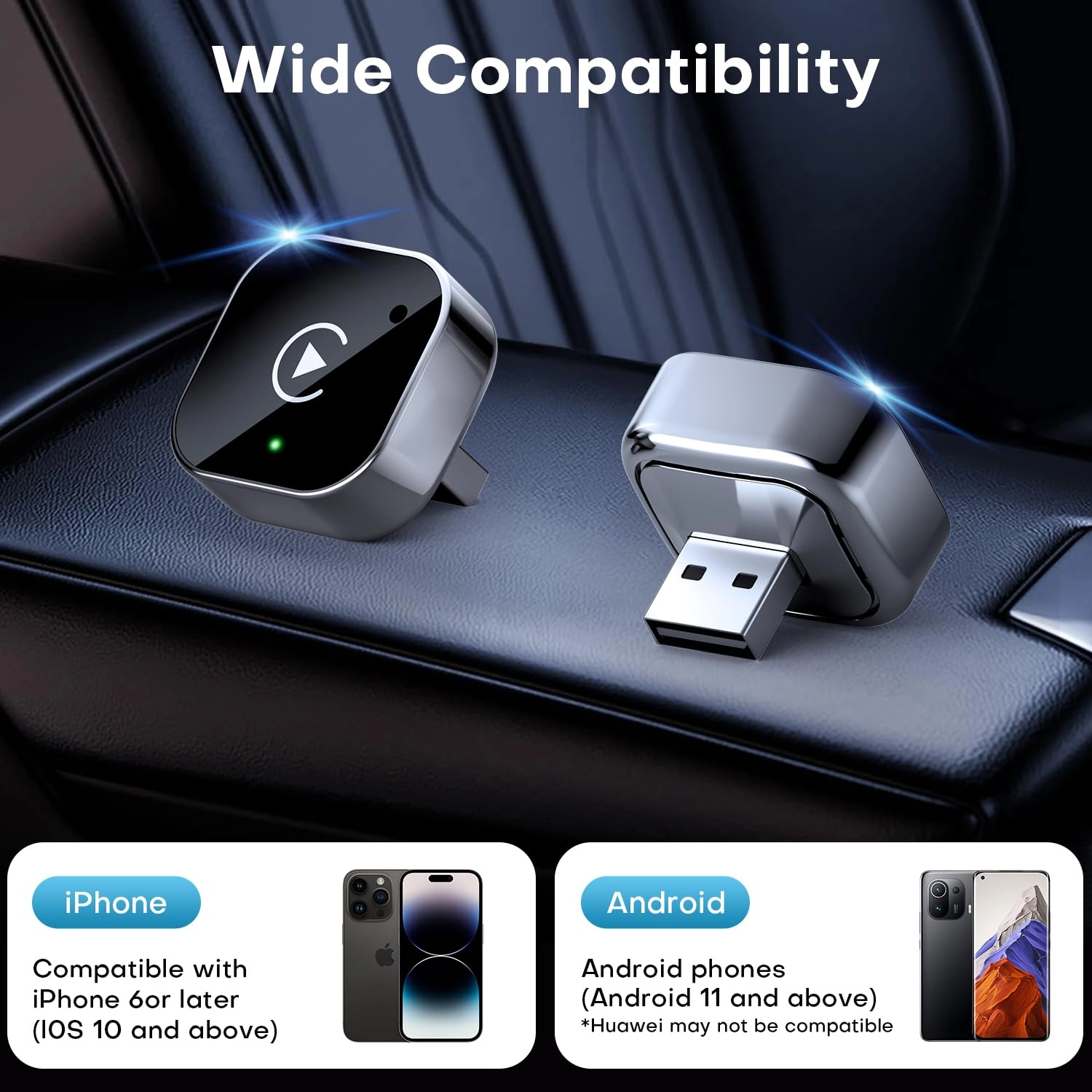 Wireless CarPlay & Android Auto Adapter - 2-in-1 Plug & Play Dual-Band