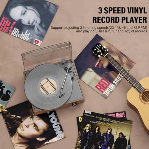 Record Player Turntable - Built-in Bluetooth 3-Speed 2 Stereo Speakers
