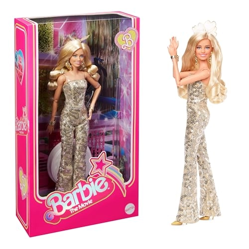 Margot Robbie Collectible Doll - Plastic blond Gold Disco Jumpsuit Ages 12+