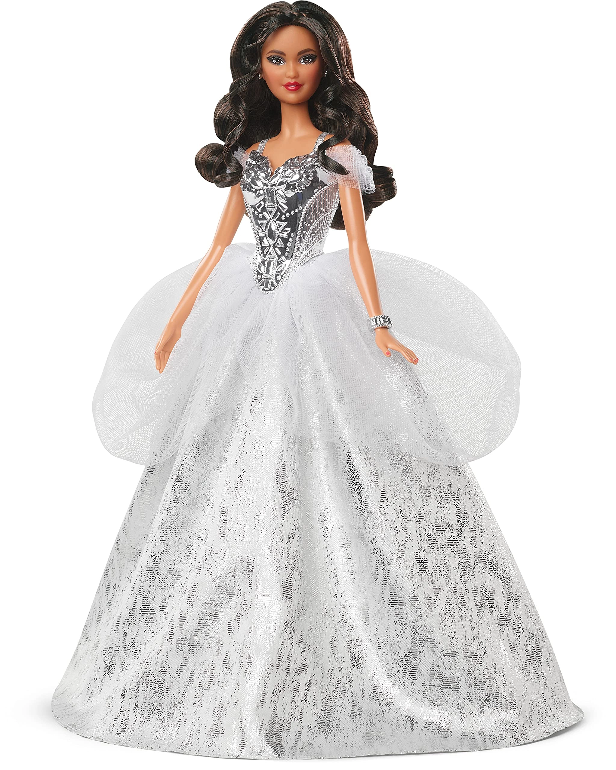 Barbie Signature 2021 Holiday Doll - 12-inch Brunette Silver Gown Ages 6+