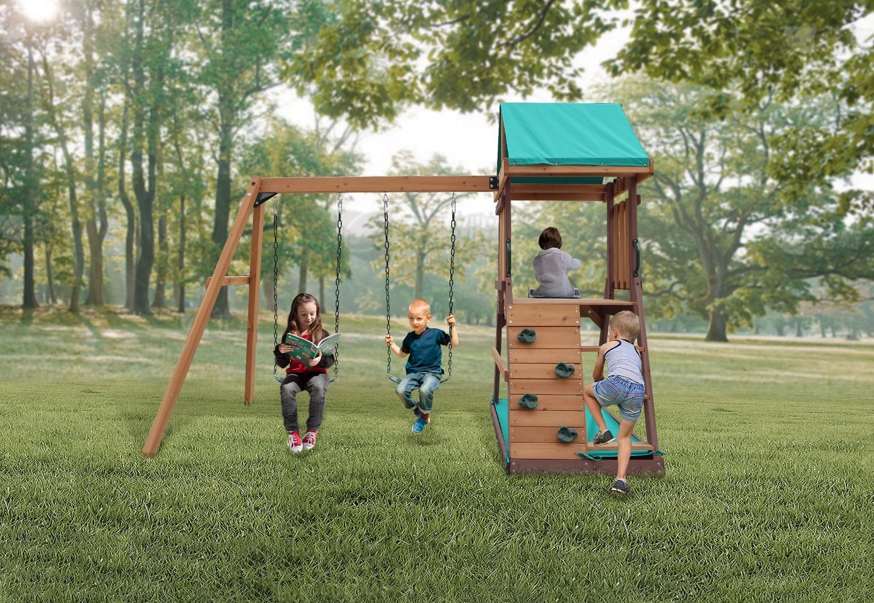 Matterhorn Swing Set & Playhouse - 285 x 263 x 220cm 52 KG