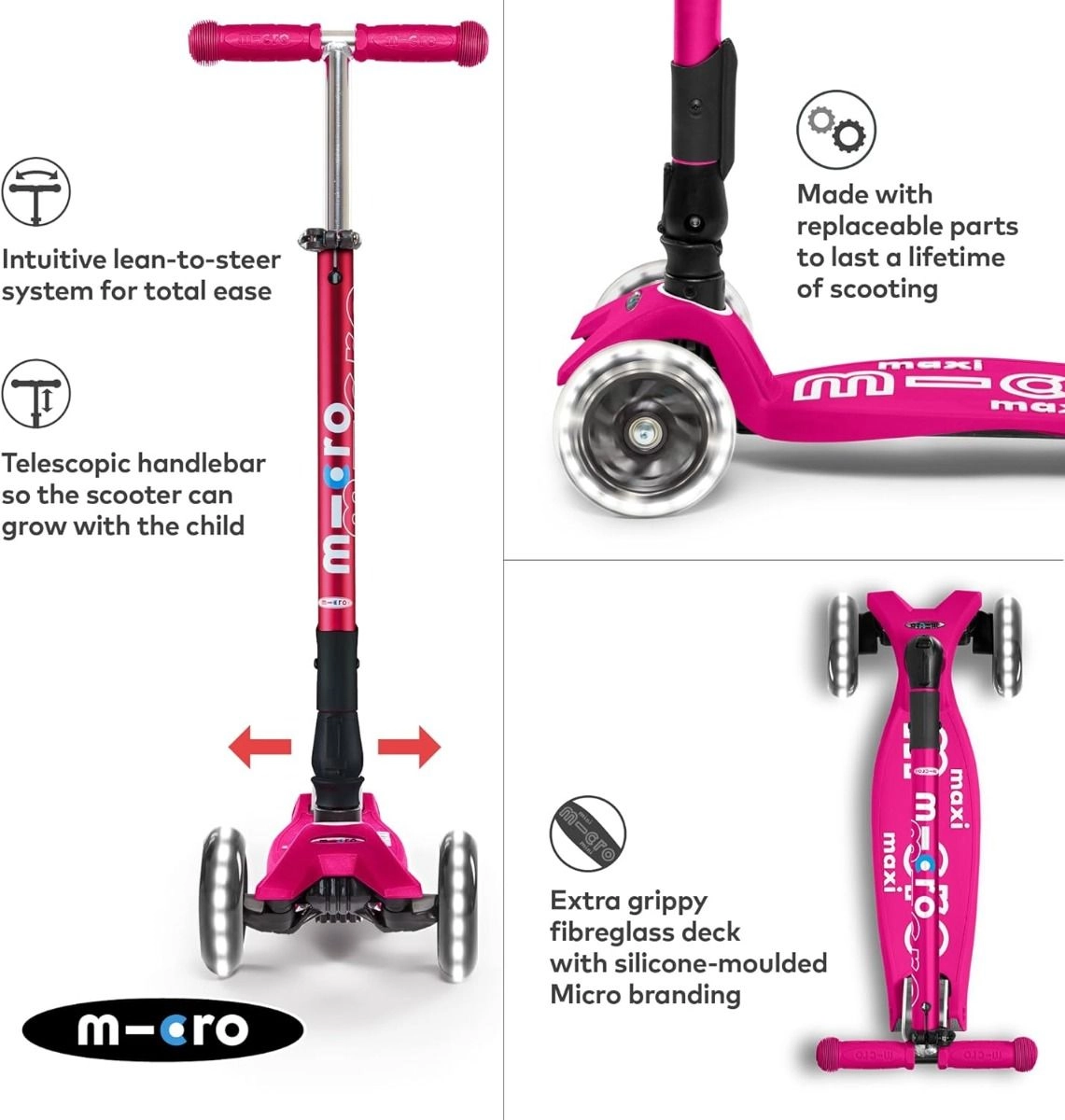 Maxi Deluxe 3-Wheel Kick Scooter – 120/80 mm LED Foldable