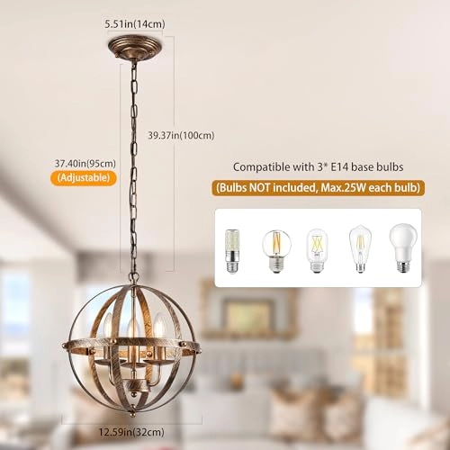 Ceiling Pendant Light - 3-Lights Semi Flush Mount