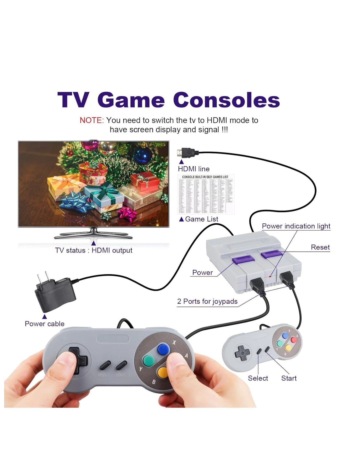 Classic Retro Mini Game Console - 500 Built-in Games 2 Controllers HDMI Port