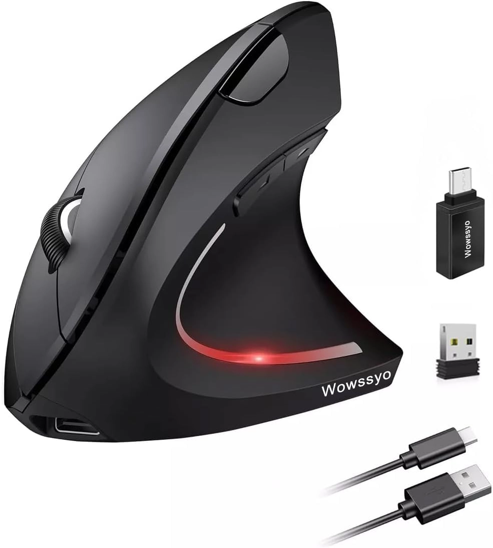 Wowssyo Vertical Ergonomic Optical Mouse - Bluetooth Wi-Fi