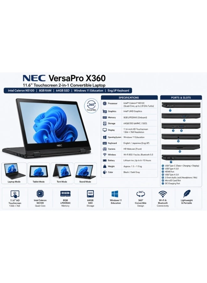 VersaPro X360 - 11.6'' Celeron N5100 8GB 64GB SSD