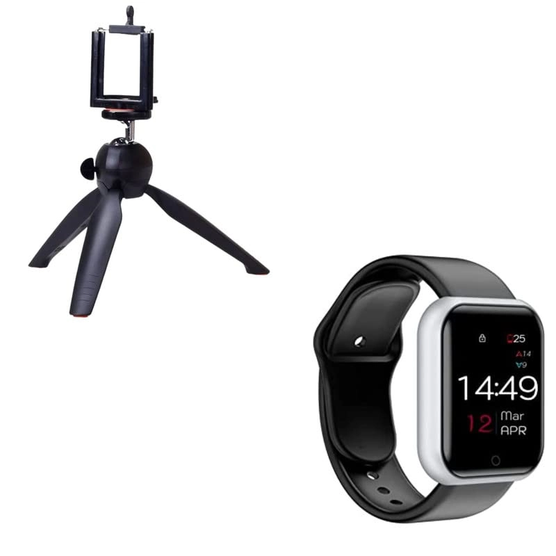 Elevea 228 Mini Tripod - Flexible Portable + D20 SmartWatch - Heart Rate Blood Pressure Monitor 1.3-inch