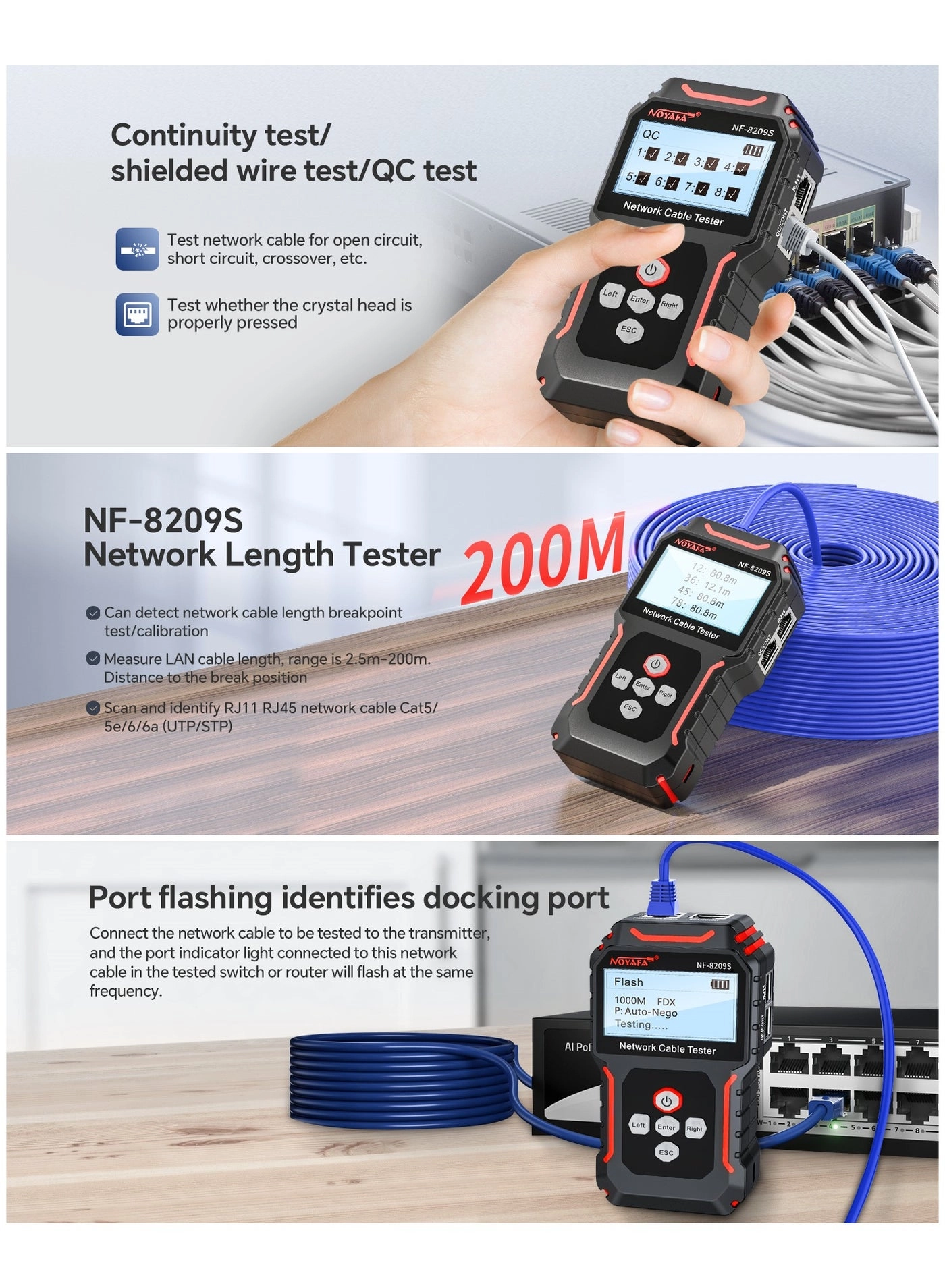 NF-8209S - RJ45 RJ11 PoE Wiremap