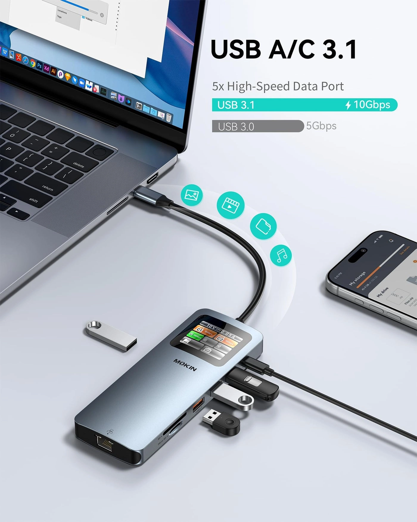 LED Docking Station - 12 in 1 USB C 8K@30Hz