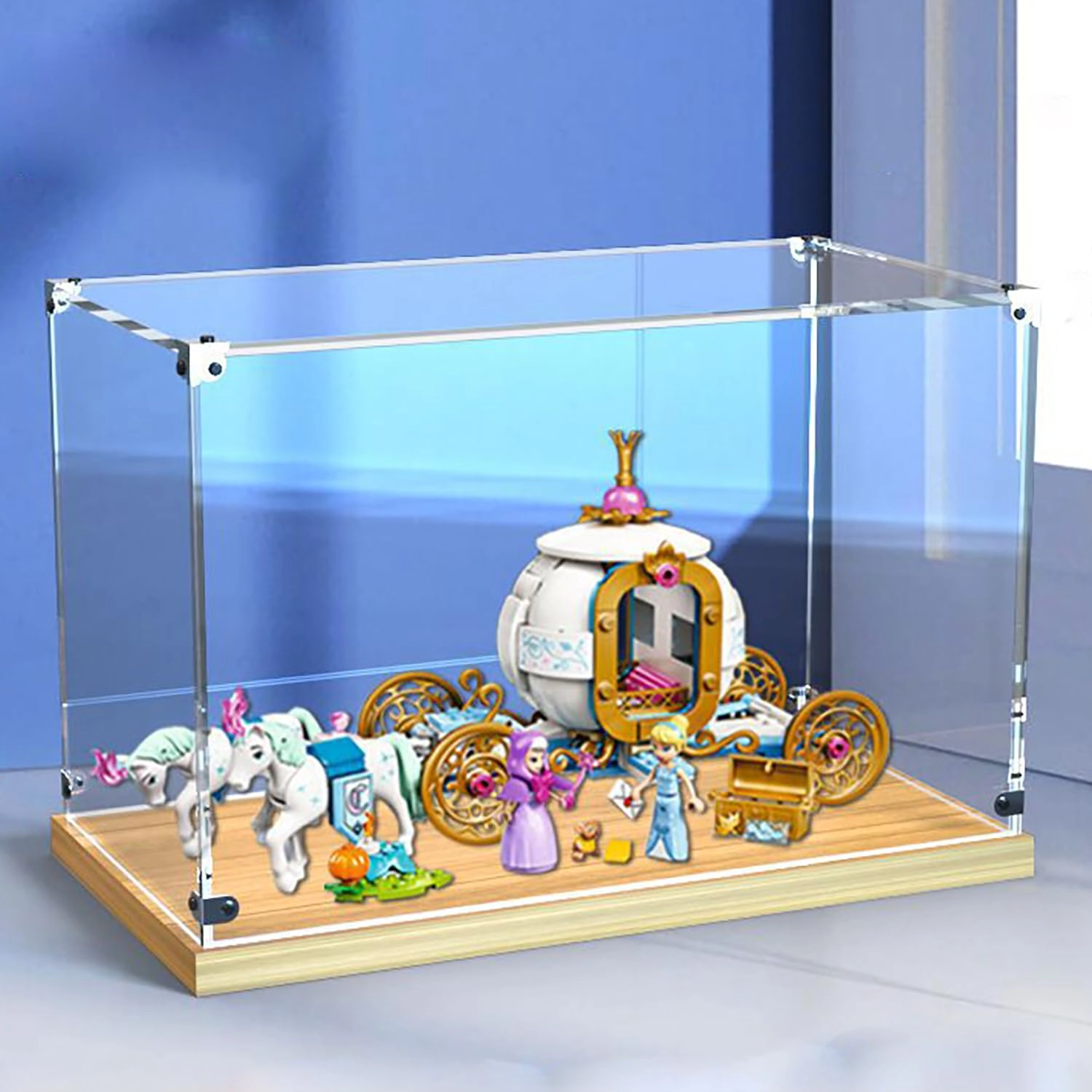 43192 Display Case - Clear Golden Oak Color Thickened Base 35 x 15 x 20 cm