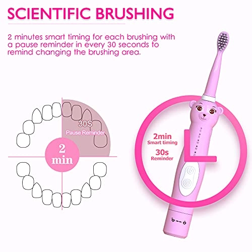 Kids Sonic Electric Toothbrush - Rechargeable 6 Brush Heads 2 Min Timer